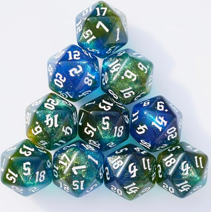 10PCs D20 Polyhedral Dice Set 22mm for DND RPG MTG Dungeons and Dragons Dice (Blue + Curry) - color: Blue + Curry