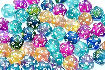 SmartDealsPro 50-Pack D6 D12 D20 6 12 20 Sided Dice Polyhedral Dice with Pouch for DND RPG MTG Table Game (D20, Sparkly Glitter) - color: Sparkly Glitter, style: D20