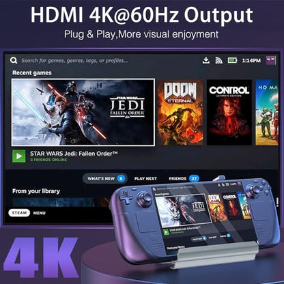 Docking Station for Steam Deck ROG Ally, 6 in 1 Stream Deck Dock with HDMI 2.0 4K@60Hz, 1000Mbps Gigabit Ethernet, 3 USB-A 3.0 and 100W Full Speed Charging USB-C Port Compatible with Valve Steam Deck