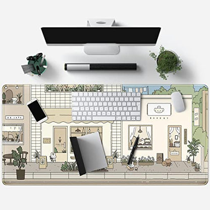 Cute Desk Mat Kawaii Mousepad Bunny and Bear Cute Anime Japanese Street Pastel Beige Brown and Green Mouse Pad, Extra Large Deskmat Cut Laptop Pad - color: Cute White Rabbit