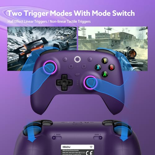 8Bitdo Ultimate 2 Wireless 2.4G Controller (Purple) | For Windows PC, Apple, Steam & Android, TMR Joystick, Star-Ring RGB Lights, Adjustable Trigger Locks, Charging Dock Included - color: Purple
