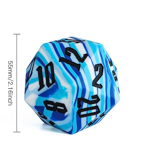 55mm Silicone D20 DND Dice, Large D20 Single 20 Sided D&D Dice | Soft & Comfortable Touch, Perfect Bouncer, Gift Box, Compatible with Dungeons and Dragons RPG Bar Pub Club Party Games - color: Ocean Camo