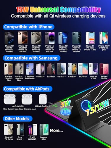 Mouse Pad with Foldable Phone Holder & Wireless Charger, XXL RGB Gaming Mousepad 31.5"x15.8" Large Desk Mat for Keyboard, Black Desk Pad with Dual Qi Charging Station | 11 Colors 5 Modes | Waterproof - color: 31.5x15.75"Phone Stand-Wave Upgraded