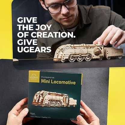 UGEARS Mini Locomotive 3D Wooden Puzzles for Adults - Wood Models for Adults to Build - Easy DIY Crafts for Adult Wooden Train Model Kit - Rubber Band-Powered Mechanical Puzzles - color: Mini Locomotive