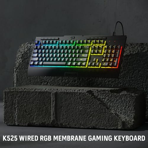 Redragon K525 RGB Backlit 104 Keys Wired Membrane Gaming Keyboard w/ 5 Multimedia Keys & 4 Extra On-Board Macro Keys, Dedicated Media Control, Ergonomic Wrist Rest, Linear Mechanical-Feel Switch - color: Black, size: 104 Keys Lite
