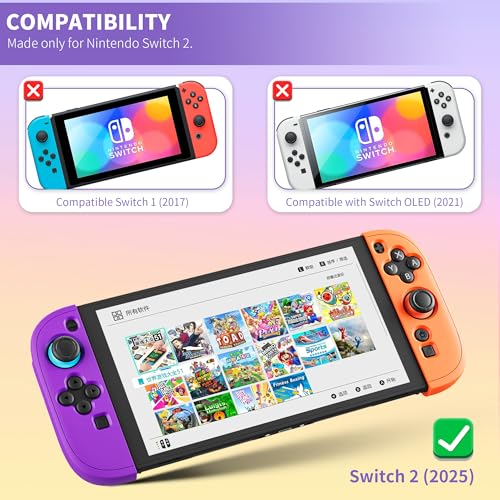 PAWDIARY Silicone Switch 2 Controller Grip Case, Frosted Handheld Switch 2 2025 Controller Protective Cover Skin and 2 Thumb Caps, [2 Pieces] Comfort Anti-slip Softshell - Purple&Orange - color: Purple-Orange