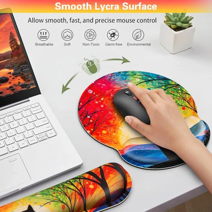 3-in-1 Mouse Pad with Wrist Rest Cute Black Cat Set | Wrist Support Mouse Pad Set,Gaming Mousepad with Anti-Skid Base,Ergonomic Mouse Pad,Memory Foam Keyboard Gel Wrist Rest Anime - color: Lonely Cat
