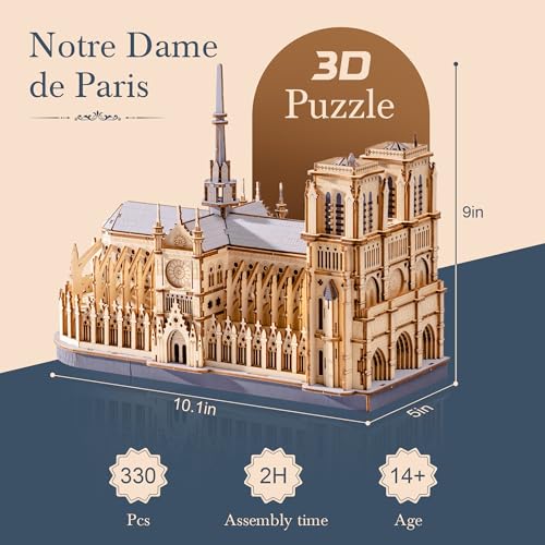 Rowood 3D Puzzles for Adults,Wooden Architecture DIY Model Kit Building Set for Adults, Notre-Dame de Paris Cathedral and Castle Collection,Birthday for Women Friends - style: Paris Cathedral