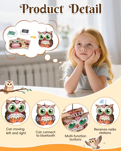 3D Wooden Puzzles for Adults, Big-Eyed Adorable Owl Bluetooth Speaker Model Kit, 3D Puzzles for Adults Room Home Decor DIY Craft Kit, Holiday Birthday Christmas Day Gifts for Men Women Teens