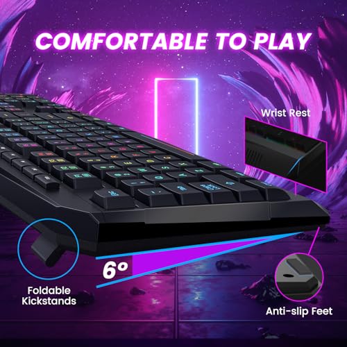 Wireless Keyboard, Rechargeable RGB Backlit Wireless Gaming Keyboard with Wrist Rest, Silent Keys, Multimedia Keys, Anti-ghosting, Full-Size Waterproof Light Up Keyboard for PC Mac Xbox Gamer - color: Carbon Black
