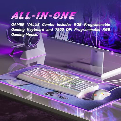 Redragon Updated Programmable Gaming Keyboard and Mouse, RGB Backlit Keyboard Mouse with Software, Independent Macro Record Keys, Value Combo Set, White - S101-3 PRO - color: White