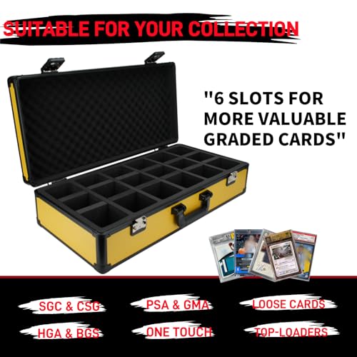 6 Row 250+ TSA Combination Lock Trading Deck Cases Graded Card Case Psa Graded Card Storage Box Psa Slab Case (Hexagonal prism, YELLOW) - color: YELLOW