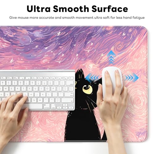 Large Gaming Mouse Pad, XL Desk Protector, Non-Slip Base | 31.5x15.7 in Extended Desk Mat with Stitched Edges for Keyboard, Work, Game, Office, Home PC and Laptop - color: Starry Cat