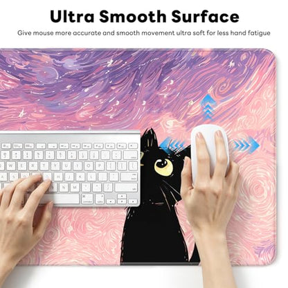 Large Gaming Mouse Pad, XL Desk Protector, Non-Slip Base | 31.5x15.7 in Extended Desk Mat with Stitched Edges for Keyboard, Work, Game, Office, Home PC and Laptop - color: Starry Cat
