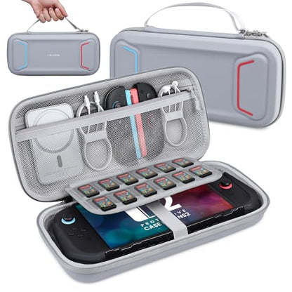 i-Blason Carrying Case for Nintendo Switch 2/Switch 1/OLED, Gray | Waterproof, Hard Shell, Large Capacity, 12 Game Card Slots - color: Gray