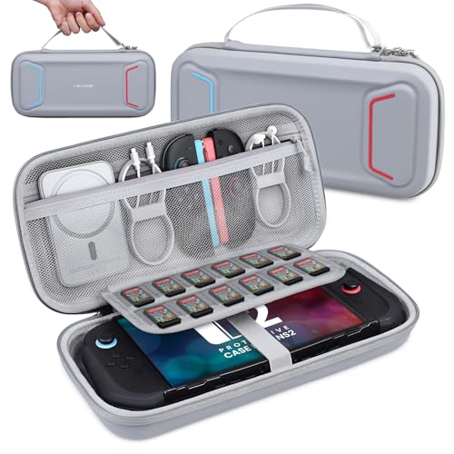 i-Blason Carrying Case for Nintendo Switch 2/Switch 1/OLED, Gray | Waterproof, Hard Shell, Large Capacity, 12 Game Card Slots - color: Gray