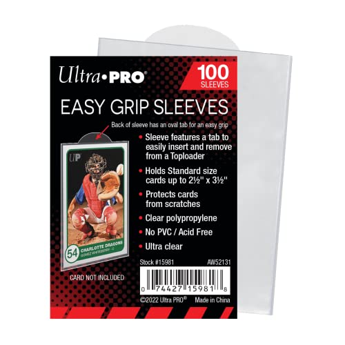 Ultra PRO - Easy Grip Card Protector Sleeves, 2.5" x 3.5", 100ct, Half Circle Tab for Toploader, Protect & Store Baseball, Sports, Gaming Cards
