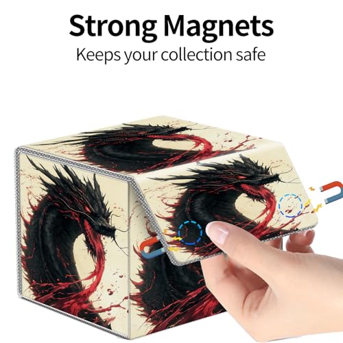 PU Leather Deck Box for MTG Commander Cards, Fits 100+ Double Sleeved Cards, Secure Magnetic Trading Card Storage Case for TCG CCG,Blood Red Black Dragon - color: Blood Red Black Dragon