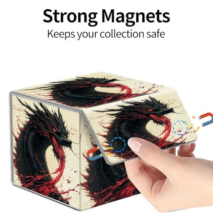 PU Leather Deck Box for MTG Commander Cards, Fits 100+ Double Sleeved Cards, Secure Magnetic Trading Card Storage Case for TCG CCG,Blood Red Black Dragon - color: Blood Red Black Dragon