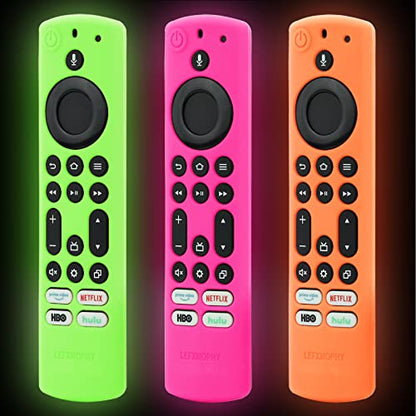 LEFXMOPHY 2023 Stick 4K Max Remote Cover for Toshiba and Insignia NSRCFNA21 CT-RC1US-21 CT95018 CTRC1US21, Silicone Protective 3-Pack Green Orange Hot Pink Case Glow in Dark - color: Glow Orange / Green / Pink