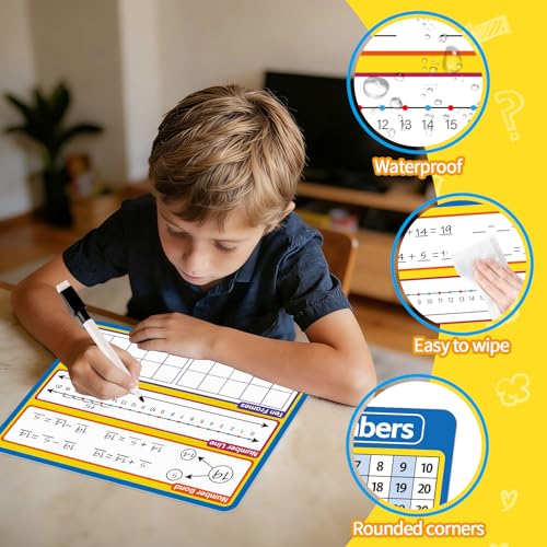 12 Pack Double Sided Number Line Dry Erase Board,12" x 9" Multiplication Flash Cards,Math Manipulatives Small White Board for Kids,Ten Frame Chart for Preschool Learning,Homeschool Essentials - style: Number Line