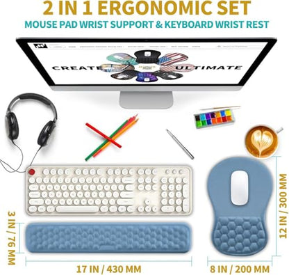 Hokafenle 2 in 1 Ergonomic Mouse Pad Wrist Support & Wrist Rest for Computer Keyboard Set, with Relieve Carpal Tunnel Pain Massage Bulge and Full Memory Gel Design (2In1 Set, Lake Blue) - color: Hk013-lake Blue
