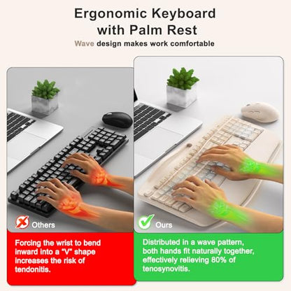 Wireless Keyboard and Mouse Combo, Ergonomic Wave Keys(Milk Tea-B) | 2.4G Full Size Keyboard with Wrist Rest, Phone Holder, 3-Level DPI Silent Mouse with 6-Buttons,for Windows/Mac OS/Laptop - color: Milk Tea-B
