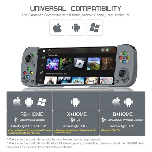 Joso Phone Controller for iPhone/Android Support Phone Case, Mobile Gaming Controller with Ergonomic Design - Wireless Gamepad for Cloud Gaming & PS Remote Play - color: Grey
