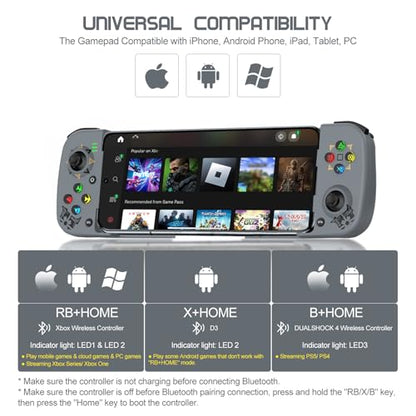 Joso Phone Controller for iPhone/Android Support Phone Case, Mobile Gaming Controller with Ergonomic Design - Wireless Gamepad for Cloud Gaming & PS Remote Play - color: Grey