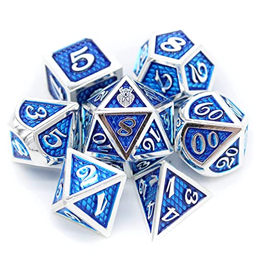 HEIMDALLR Metal DND Dice Set 7 pcs - Dragonhide Design, 16mm Size, Logo on D20; Metal Dice Set & Dice Box; D&D Dice Set D&D (Dungeons and Dragons Dice Set) - Jormungandr Series (Frosteater) - color: 22 Frosteater