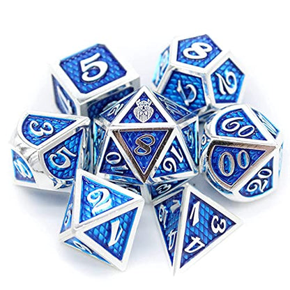 HEIMDALLR Metal DND Dice Set 7 pcs - Dragonhide Design, 16mm Size, Logo on D20; Metal Dice Set & Dice Box; D&D Dice Set D&D (Dungeons and Dragons Dice Set) - Jormungandr Series (Frosteater) - color: 22 Frosteater