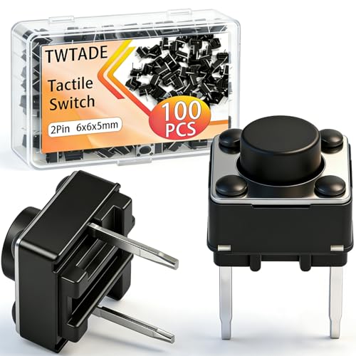 TWTADE 100Pcs Micro Momentary Tactile Push Button Switch 6x6x5mm 2 Pin Tact Switch Assortment Kit - color: Black-2 Pin 6x6x5mm
