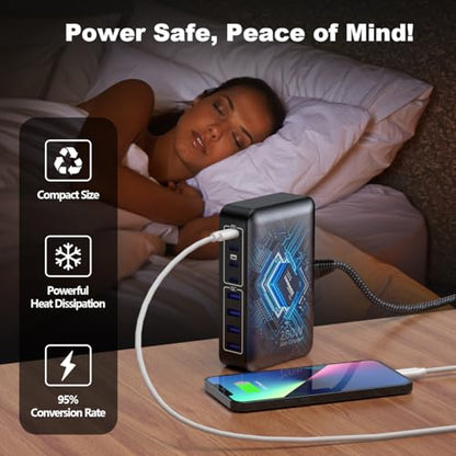 USB C Charger 200W Charger Block, 8-Ports Gan Fast Charging Station Hub, PD 65W Laptop Charging Adapter Compatible with MacBook Pro/Air, DELL, Steam Deck, iPhone 17/16/15/14, Galaxy - color: Black