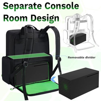 Wigojoy Travel Carrying Case Compatible with Xbox Series X/S | Multiple Pockets of Storage Space Tactical Portable Backpack, Accommodates 15.6'' Laptop and Other Xbox Accessories, Green