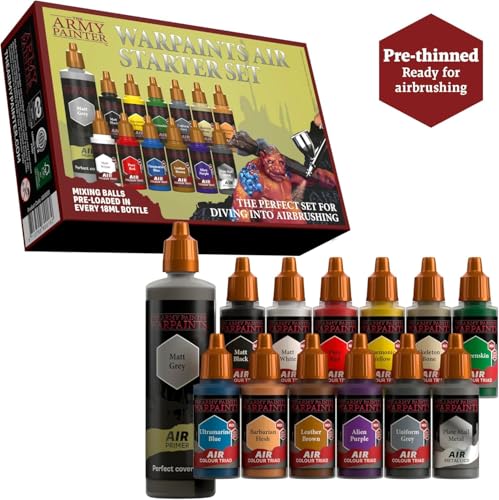 The Army Painter, Warpaints Air Starter Set, 12 x 18 ml | Colori acrilici pre-diluiti per aerografo, incl. 1 metallico e primer grigio, per miniature Warhammer - color: Air Starter Set
