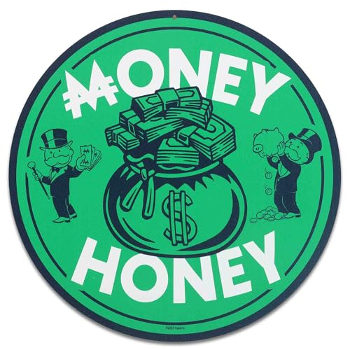 Hasbro Monopoly Money Honey Metal Wall Art | Fun Monopoly Sign for Game Room, Home Theater, or Office - color: Green