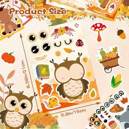24 Sheets Fall Stickers, Make-a-face Sticker, Fall Animal Stickers | for Kids Make Your Own Animal Mix and Match Sticker Sheets Kids Party Favor Supplies Craft - style: Fall Animal
