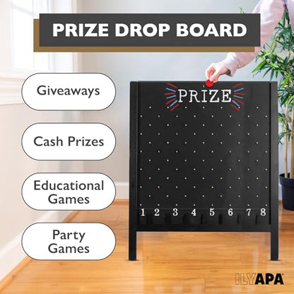Ilyapa Prize Drop Board, 27.5x41 in - Penny Drop Game, Chalkboard Sign | Wooden A-Frame Chalkboard Sign, Includes 16 Coin Drop Discs & Eraser - For Trade Shows & Events - color: Black, size: 28x41