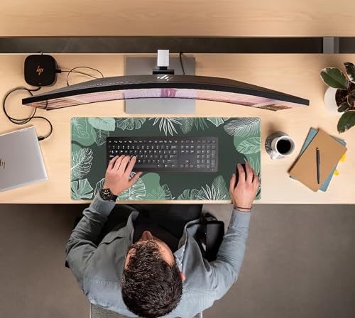 Green Plants Desk Mat Tropical Leaves Mouse Pad Cute, Large Extendded Gaming Deskmat, XXL Laptop Keyboard Mouse Mat Desktop Matt Women Office Desk Accessories Mousepad Desk Cover Mat, 31.5"x15.75" - color: Green Tropical Leaves