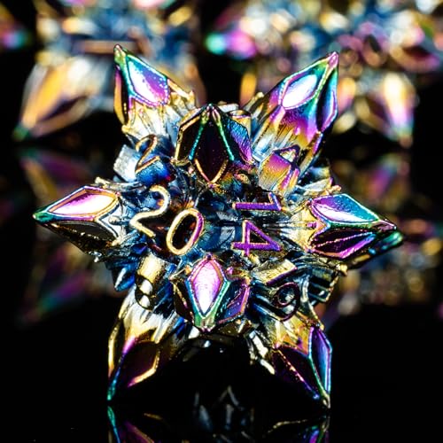 DND Dice Set Metal,Polyhedral D&D Metallic Heterotypic D and D Dice with Cracks for Dungeons and Dragons RPG TTRPG 7-Die Set with Gift (Heterotypic, Heterotypic-Colorful) - color: Heterotypic-colorful, style: Heterotypic
