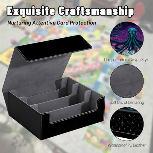 DEGDFSGR Card Game Storage Box for TCG MTG Commander Deck Box MTG Card Box Organizer Trading Card Case Magnetic Closure Creative Pattern Up to 2400 Cards, Giant Octopus In Neon Sunset - color: Giant Octopus In Neon Sunset