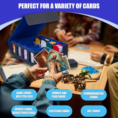 3200+ MTG Commander Deck Box with Window Dice Tray, Organizer with 4 Card Sleeves & 30 Dividers, Black Blue - color: Black-Blue