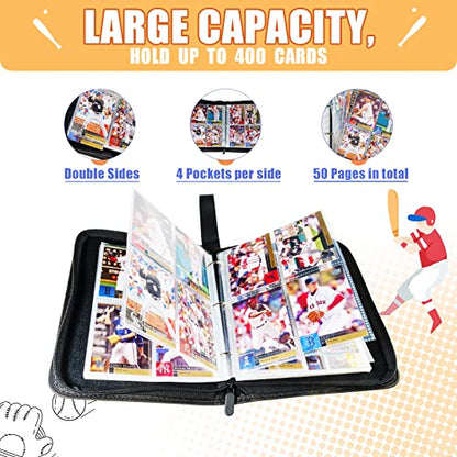 Baseball Gifts Cards Binder with Sleeves - 4 Pocket, Double Sided, 50 Removable Sleeves, Collectible 400 Cards - Zip Trading Card Collection/Collector Albums/Folder for MTG, TCG, Sport Cards - color: White - 400 Pockets