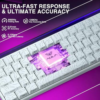 AULA Hero 68 HE 60% Gaming Keyboard Wired, Hall Effect Magnetic Switch Keyboard with 8K Hz Polling Rate, Side Printed PBT Keycaps, RGB Backlit Light Box, Customizable Web Software for PC/Mac Gamers - color: Line White