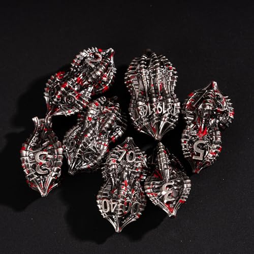 7-Piece Metal Dice Set DND Dice with Dragon Claw Design - Perfect for Dungeons & Dragons RPG Tabletop Role-Playing Games - color: Dragon Claw-ancient Nickel Blood
