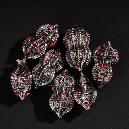 7-Die Metal DND Dice Set Metallic Polyhedral Role Playing Dice | Dragon Claw Design Perfect for Dungeons & Dragons RPG Tabletop Role-Playing Games - color: Dragon Claw-ancient Nickel Blood