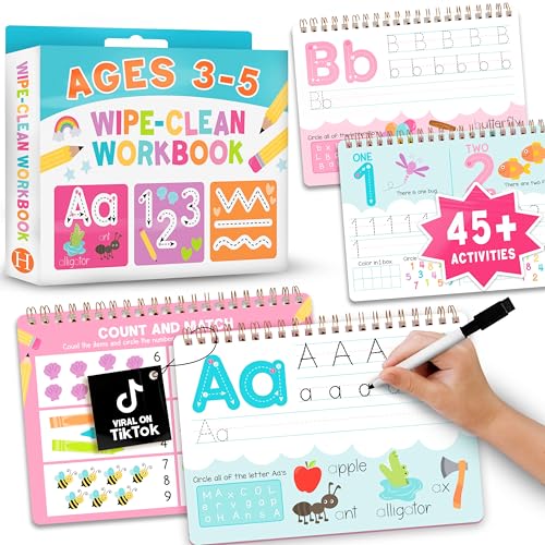 Hadley Designs Preschool Learning Activities - ABC Tracing Books for Kids Ages 3-5, Reusable Letter Tracing for Kids, Wipe Clean Preschool Workbooks, Learn to Write Dry Erase Writing Practice for Kids