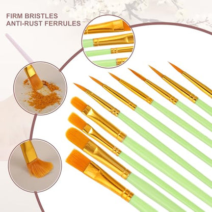 PATIKIL Paint Brushes Set, 200Pcs Acrylic Paint Brush Nylon Hair for Watercolor Oil Painting Miniature Detailing Rock Painting, Green - color: Green