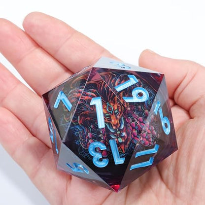 Mini Planet 50mm Large Chonk D20 Liquid Core Giant Polyhedral Sharp Edges RPG Table Games Dice E19 LED Fire Fox - color: E19-led Fire Fox