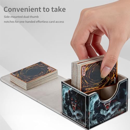 Dark Wolf Pack for MTG Deck Box, 100+ Double Sleeved Card Storage Case, PU Leather Commander Deck Case for TCG Magic Yugioh, Magnetic Closure - color: Dark Wolf Pack